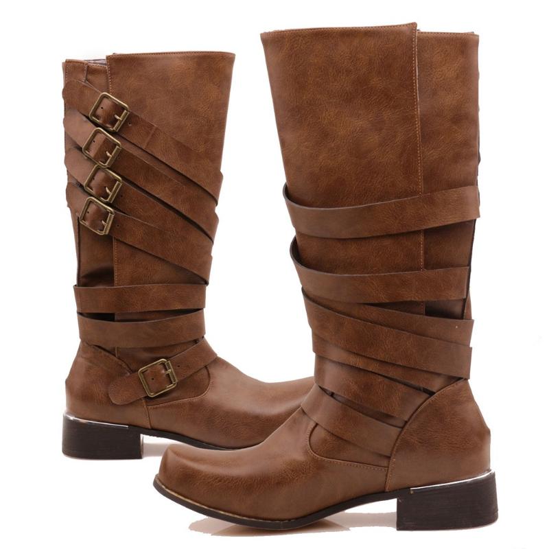 

Autumn Winter 2020 Woman Boots Women Winter Warm Punk Neutral Med Heels Boots Cool Retro Belt Buckles Shoes #907, Bw