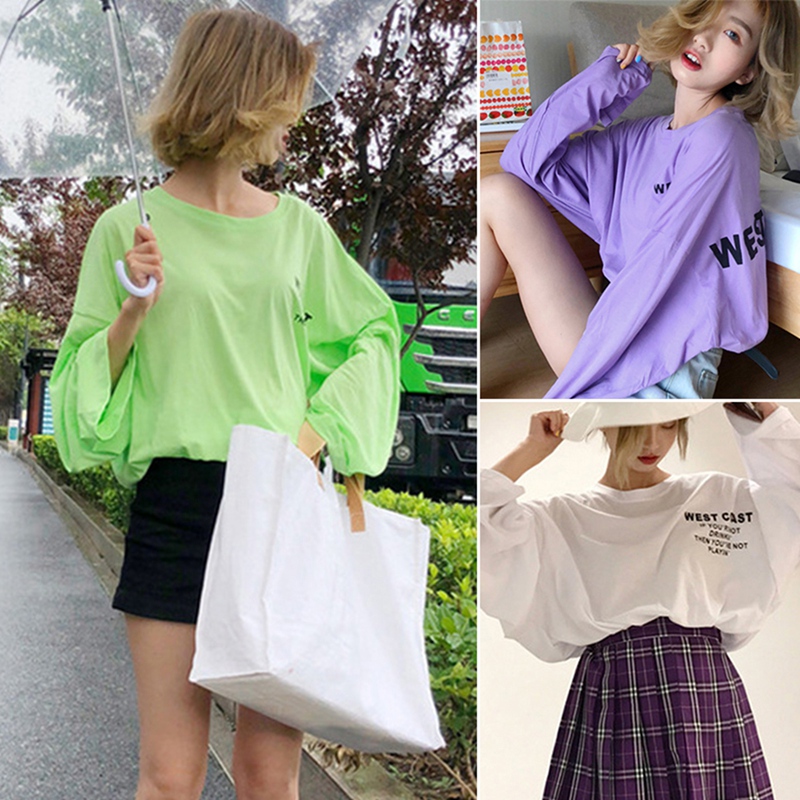 

Women's Round Neck Letter Print Fashion Wild Long Sleeve T-shirt Top, Green