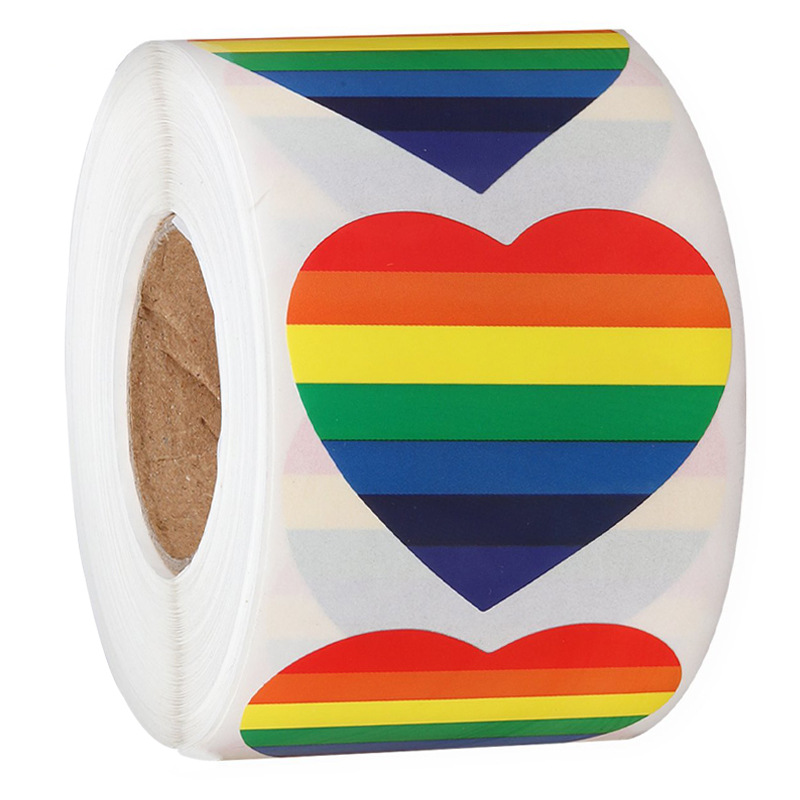 

500pcs Roll 3.8cm colorful sticker Rainbow Heart shaped adhesive sticker label Wedding gift envelope decorative seal