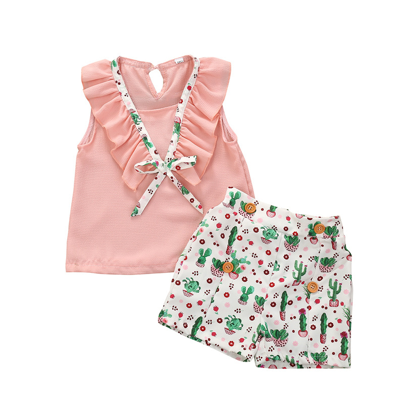 

Fashion Children Suit Girls Clothes Summer Baby Set Pink Vest + Floral Shorts Sets for Kids