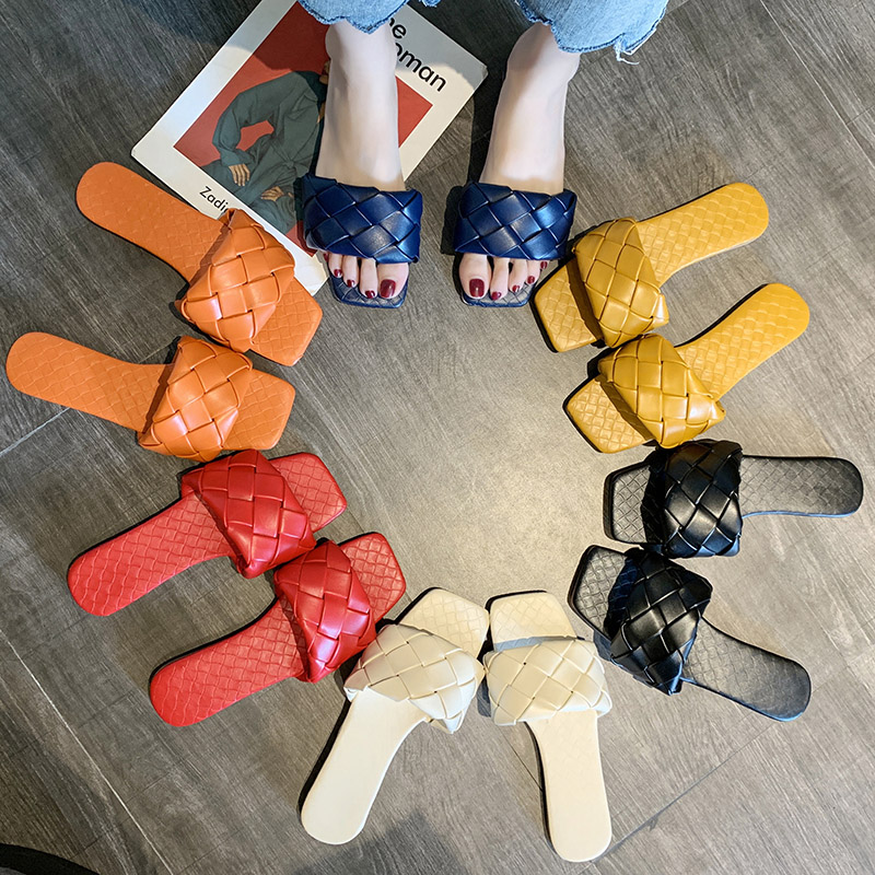

2020 Women slippers shoes woman Square Toe Flats Female Slippers Summer Outdoor ladies Beach Women Flip Flop slides Lady Shoes, Black