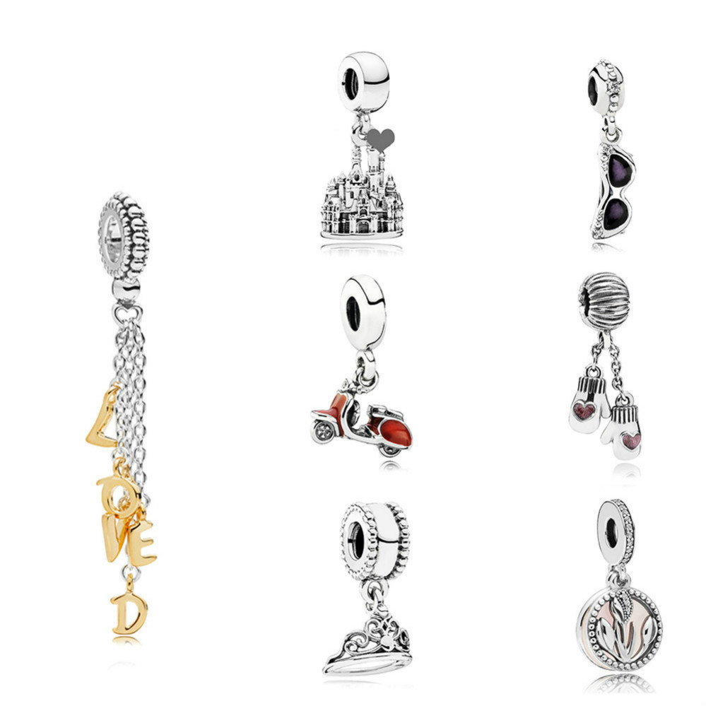 

DORAPANG 2019 NEW 100% 925 Sterling Silver Scooter Sunglasses Mittens Crown International Partners Castle Loved Script Hanging Charm gifts