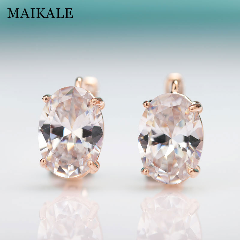 

MAIKALE New Fashion Round Gradient Blue Stud Earrings For Women Rose Gold Fine Jewelry Tourmaline Zircon Glass Earrings For Gift