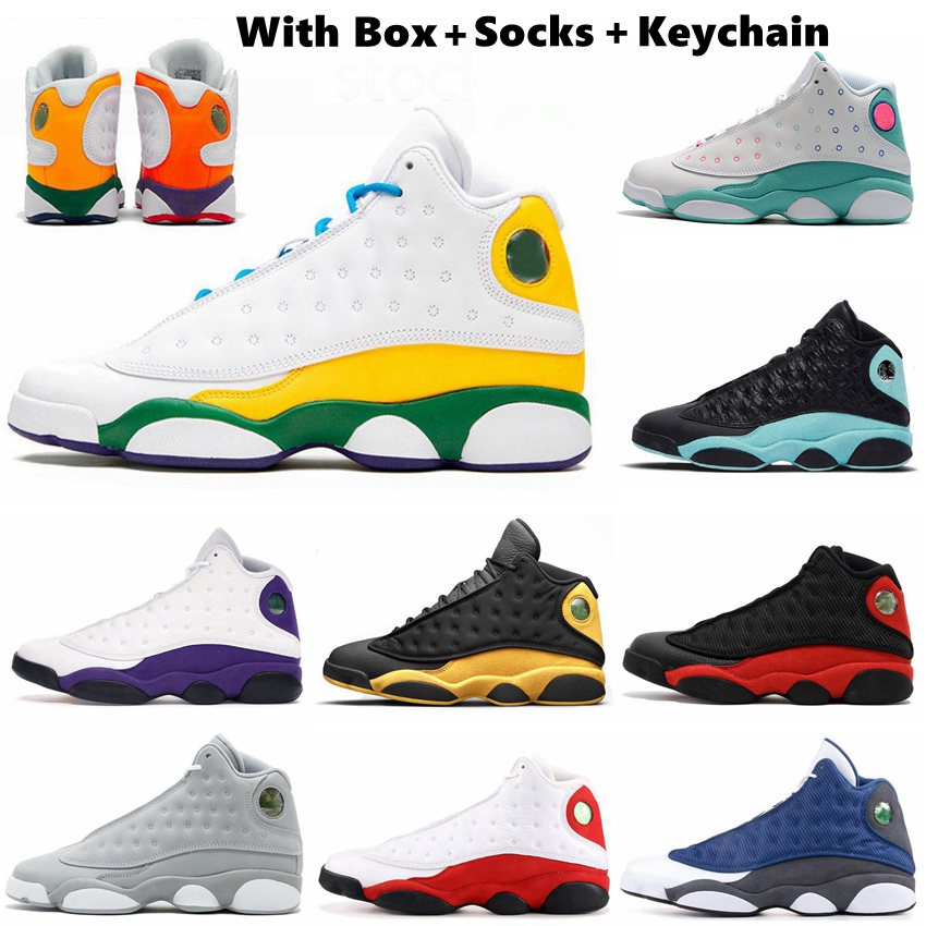 

2020 Playground Jumpman 13 13s Men Basketball Shoes Flint Cap and Gown Island Green Bred Aurora Green Wolf grey Melo CP3 Sneakers, 25.
