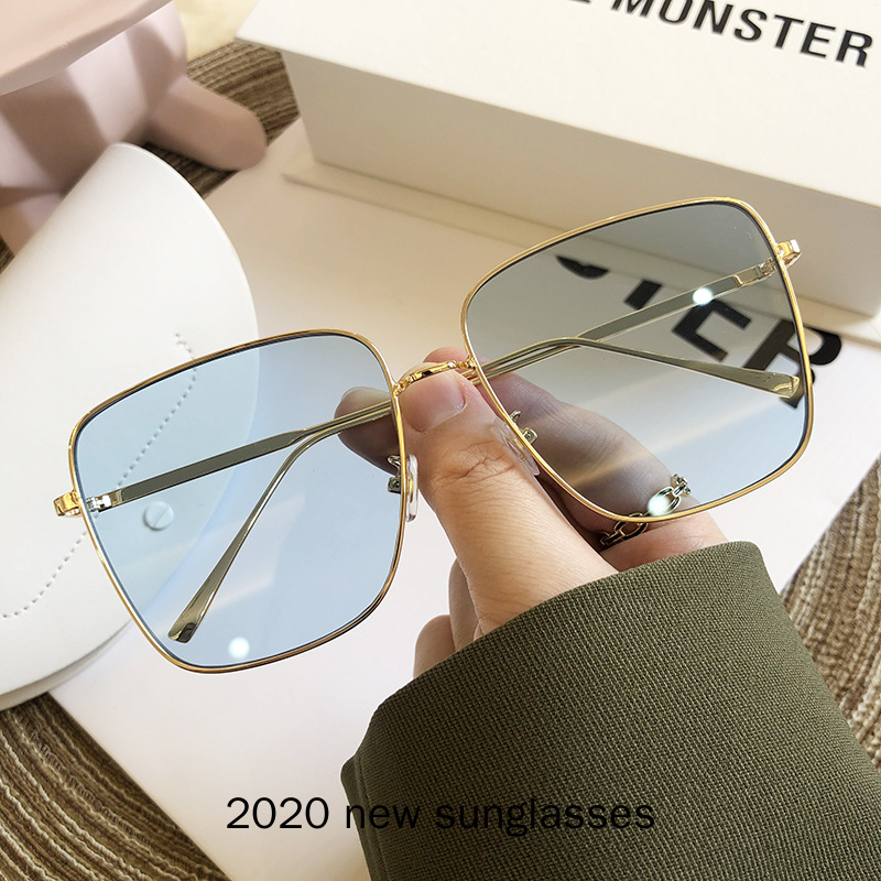

Sunglasses 2021 Oversized Square Rimless Women Brand Designer Flat Top Big Sun Glasses Female One Piece Blue Eyewear NX