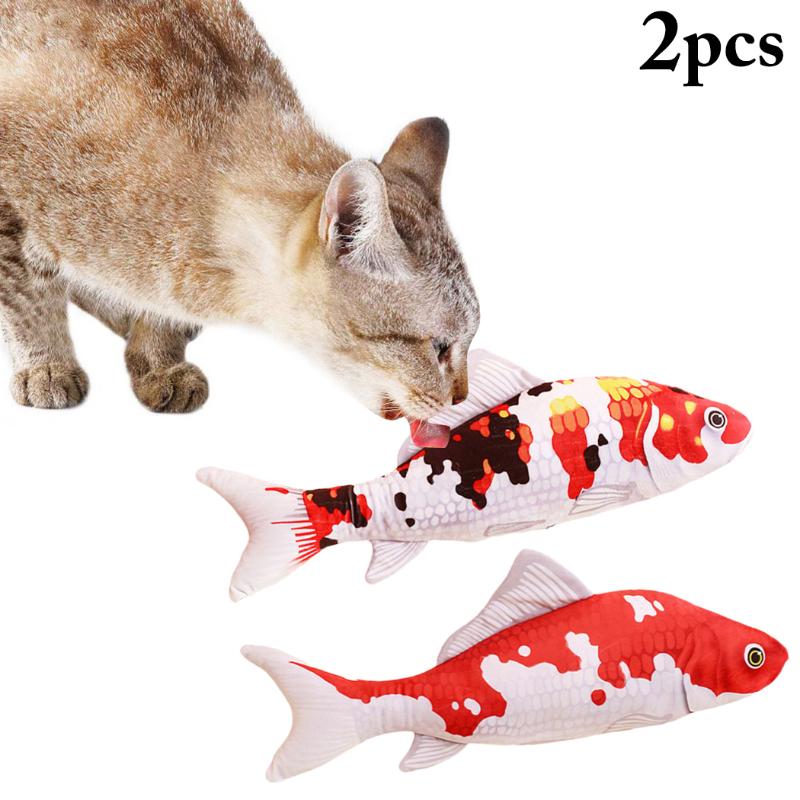 

2pcs Cat Interactive Toy Fish Shape Cat Toy Simulated Plush Catnip Bite-Resistant Chew Multicolor Pet Supplies