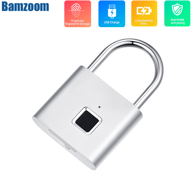 

Silver Fingerprint Lock Smart Padlock Thumbprint Door Padlocks Portable Anti-Theft Fingerprint Lock for Bag Drawer Suitcase