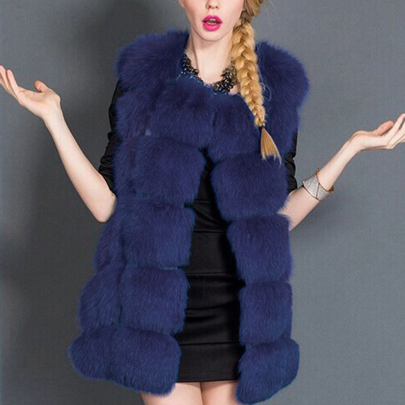 

2020 Women Winter Coat Faux Fur Coats Casual Slim Sleeveless Ladies Faux Fur Vest Jacket Woman Casaco Feminino Fashion, Navy blue