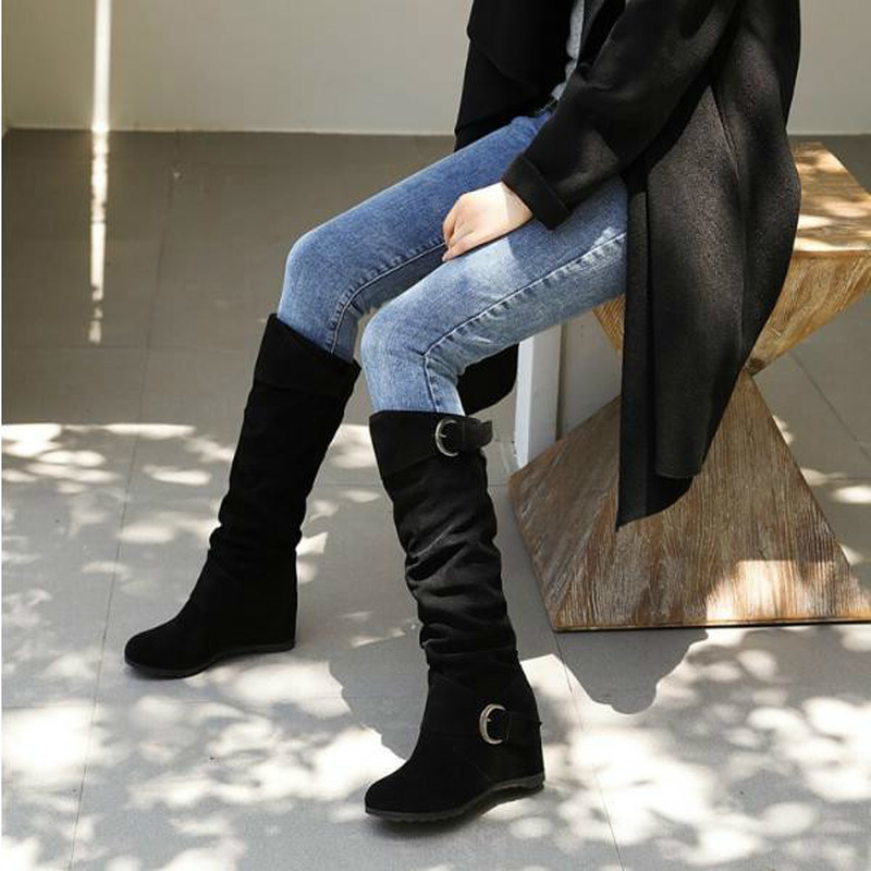 

Women knee high Boots gladiator shoe plus size autumn height incleasing wedges warm matin shoes Booties Shoe botas mujer D2093, Khaki