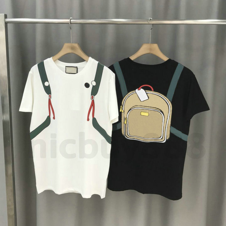 

2020 Designer luxury clothing summer mens stripe print T-shirt patchwork backpack print tshirt Tee Casual tshirts t shirt Tops tee, Black