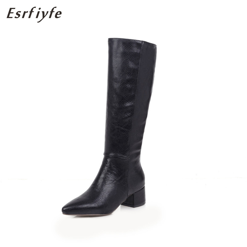 

ESRFIYFE 2020 New Women's Fashion Boots Knee High Boots Solid Color Riding Women Elegant Comfortable Plus Size 34-47, Black