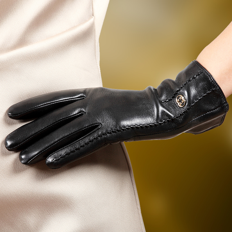 

Five Fingers Gloves Women's Sheepskin Winter Thermal Autumn Ladies Real Leather Female Black Red L170NC-1