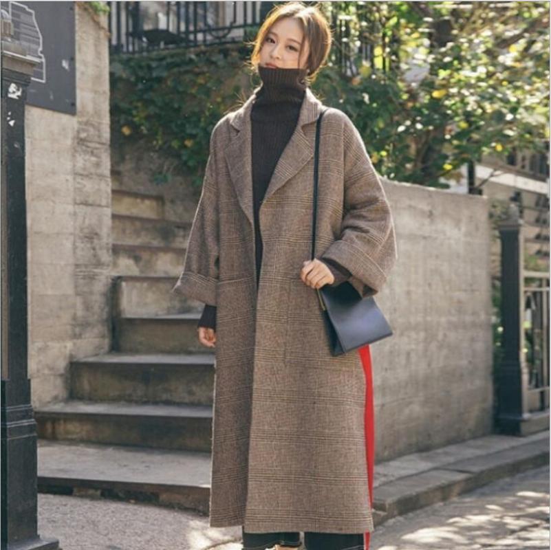 

2020 Autumn/Winter Plaid Office Lady Overcoat Women' Casual Mid-Length Student Vintage Hepburn Woolen Jacket Fancy Coats