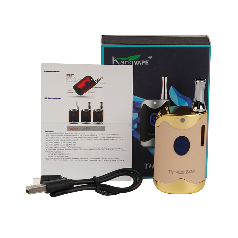 

Authentic TH-420 II BOX Kit battery capacity 650mAh different light display current battery power 0.5ml atomizer capacity USB cable