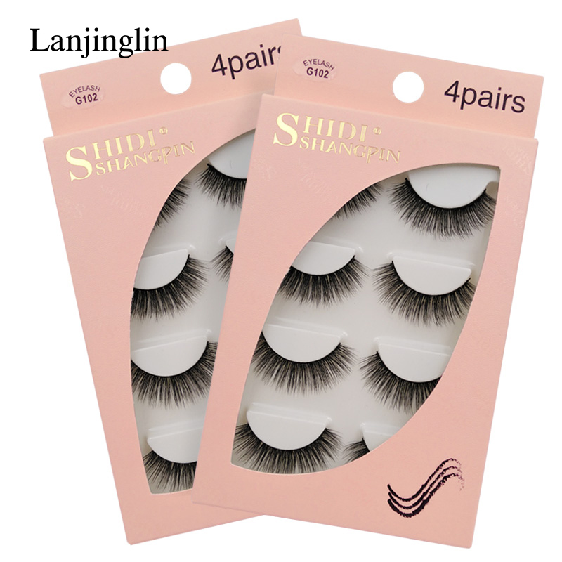 

LANJINGLIN 4 pairs mink eyelashes false lashes mink 3d fake eyelash extension make up cilios natural long cruelty free lash