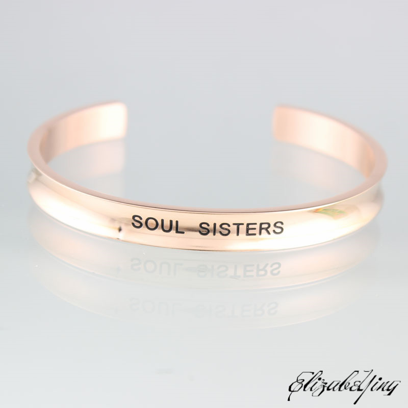 

2020 New Rose Gold 316L Stainless Steel 7MM Bangle SOUL SISTER Positive Inspirational Quote Mantra Bangles