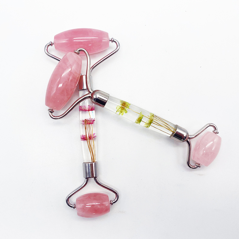 Manuse de massageador transparente de alta qualidade Handelino de rosa quartzo jade roller anti envelhecimento massagem para massagem facial ferramenta