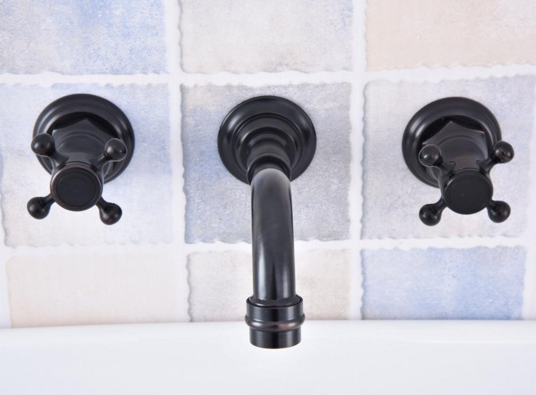 

Wall Mount Black Oil Rubbed Bronze Bathroom Basin Faucet Widespread Dual Handle Vanity Sink Mixer Tap Lsf500