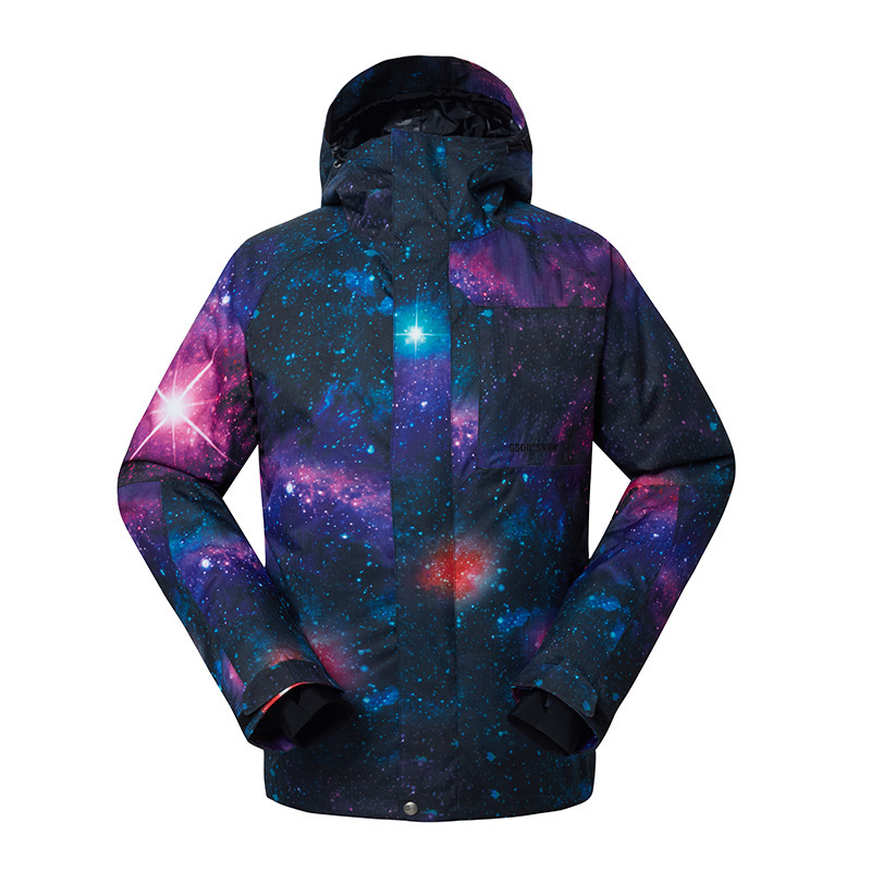 

Gsou snow men's outdoor sport waterproof warm windproof ski hooded suit single board hiking skiing cotton jacket, As pic