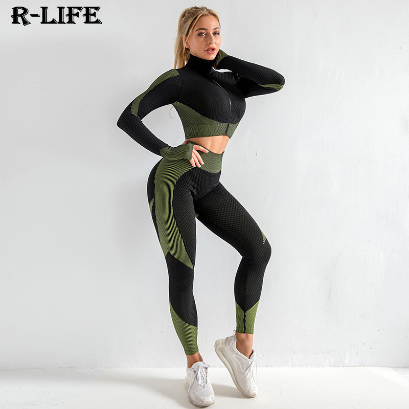 

Seamless Yoga Suit for Fitness Women Gym Running Set New Autumn Winter Knitted Elastic Hip Lifting Work Out Clothing Women, Black