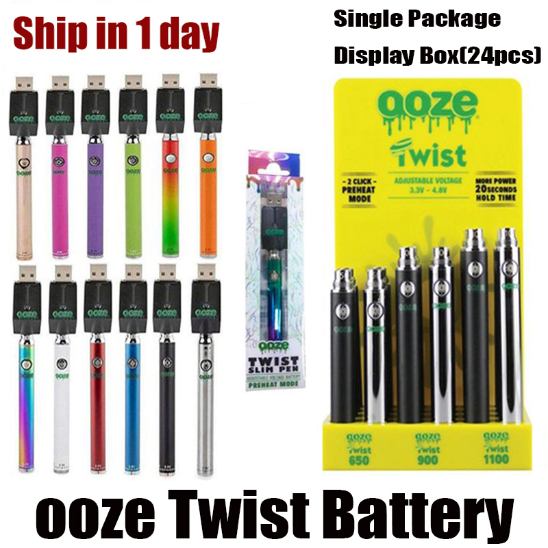 

Twist Preheat Battery 650mah 900mah 1100mah With Display Box Variable Voltage 510 thread Vape battery PK Vision Spinner Vmod Palm Law Mod