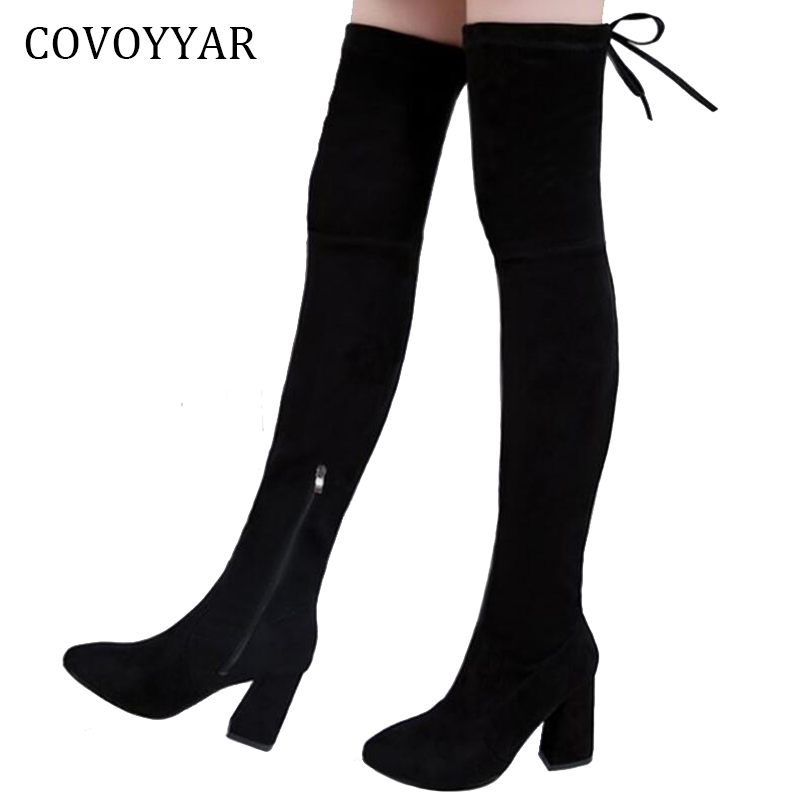 

COVOYYAR 2020 Over The Knee High Boots Women Autumn Winter Stretch Fabric High Heels Elastic Slim Women Boots Black Shoes WBS419