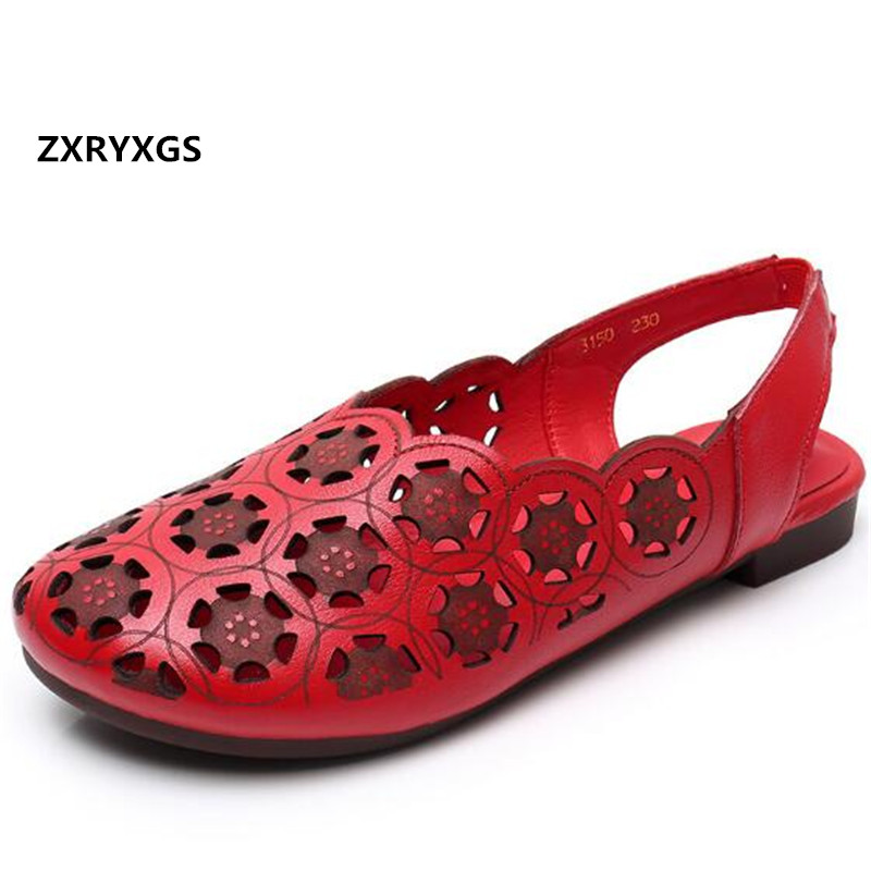 

Top Soft Cowhide Breathable Shoes Summer Leather Sandals Women Sandal Shoes Flat Soft Comfortable Fashion Casual Sandals, Black