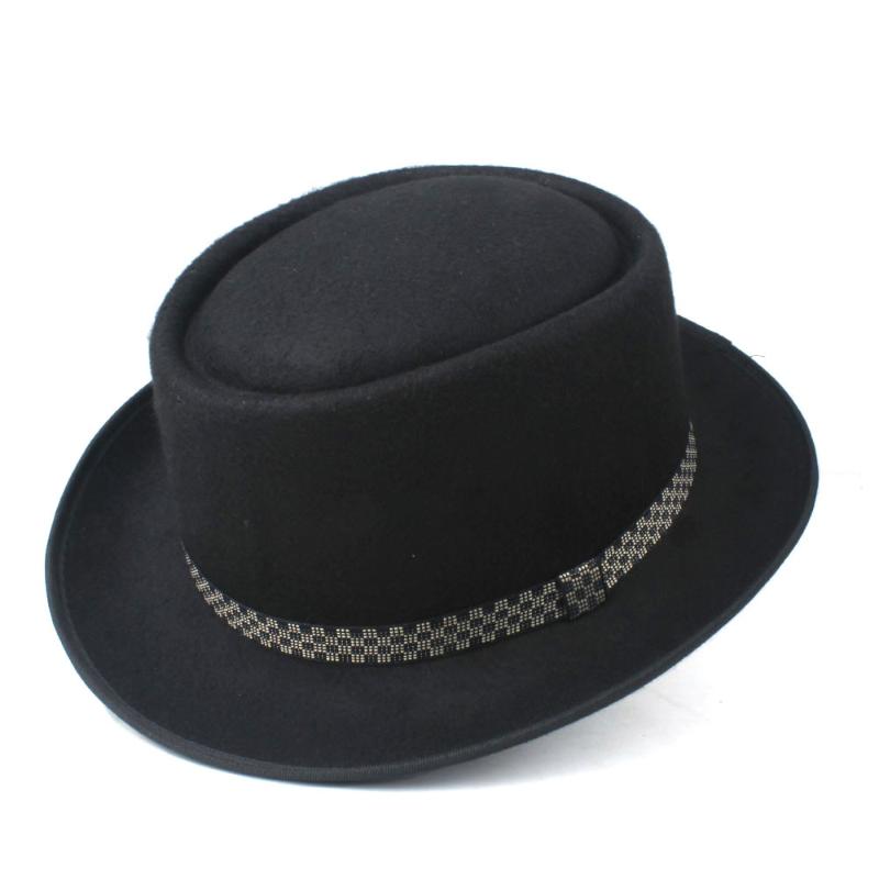 

Fashion Men's Women's Pork Pie Hat Wool Flat Fedora Hat Jazz Size 58CM, Black