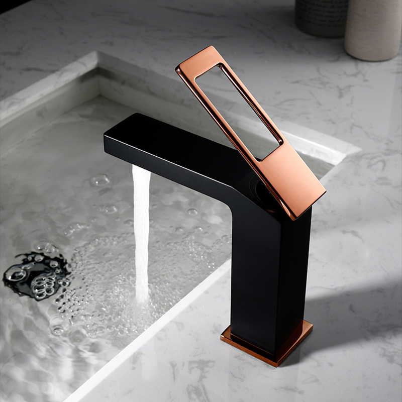 

Basin Mixer Bathroom Sink Faucets Single Handle Swivel Spout Bath Deck Vessel Rose Gold and Black Mixer Taps Torneira lavatorio