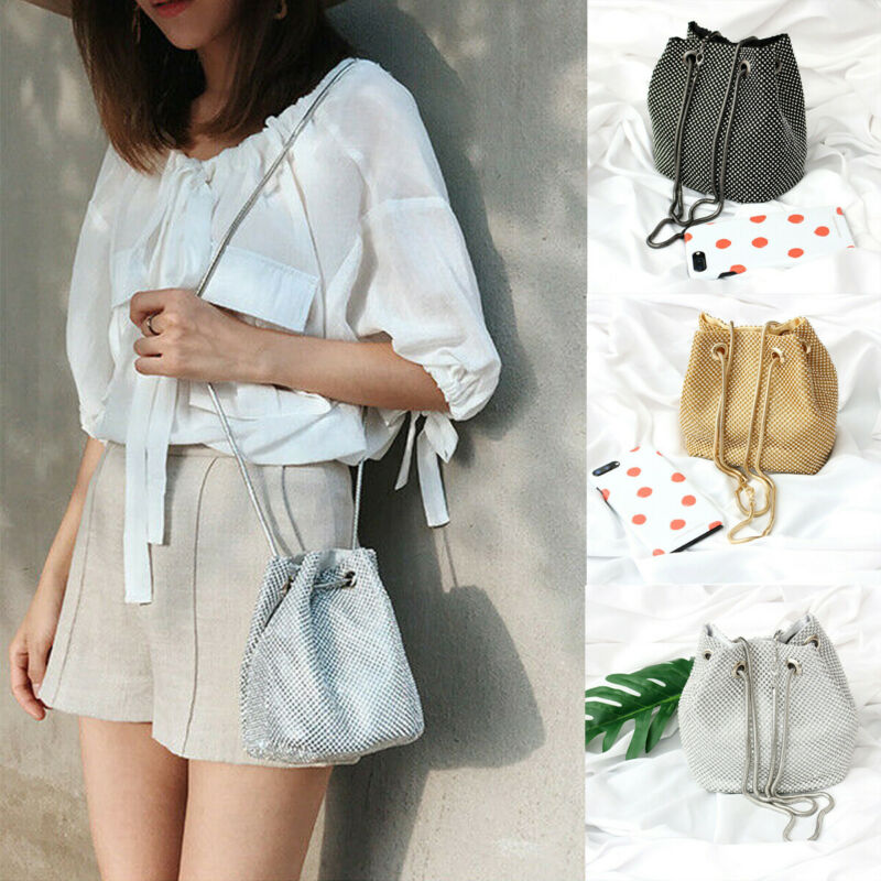 

New Fashion Diamond Rhinestone Large Bucket Evening Bag Women Shoulder Bag Shoulder Purse with Tote handbag, Black