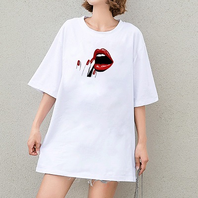 

2020 Summer DIY T-Shirts Girls Sexy Red Lips T-Shirts Womens Red Finger Pattern Print Lady Tees Breathable Tops Fashion Short Sleeves, White