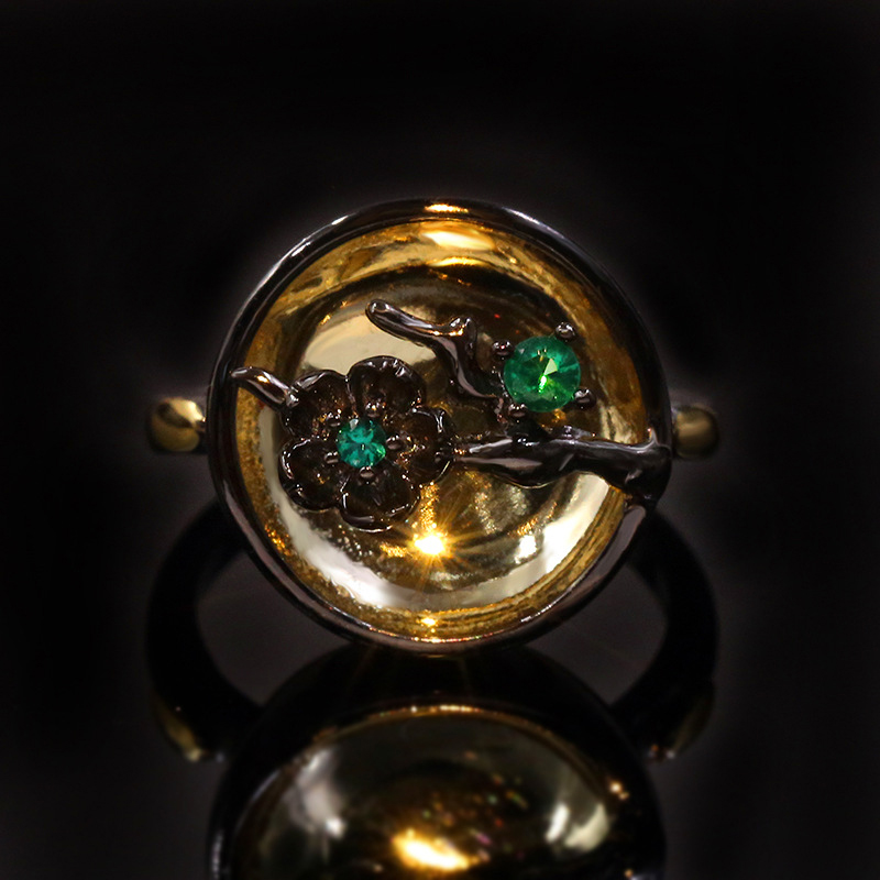 

High quality Black Gold color Plum blossom branch finger ring fashion retro boutique ring for women Lady party jewelry Wholesale