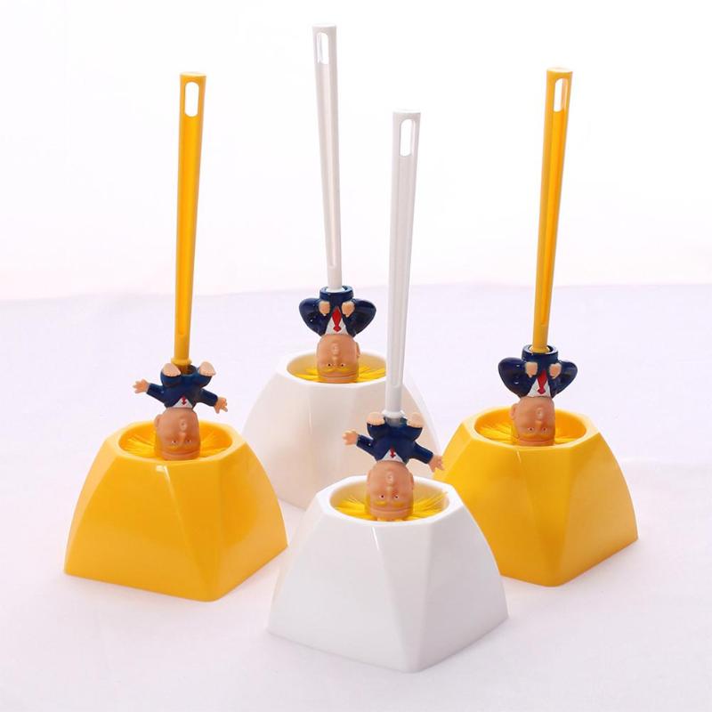 

Creative Funny Trump Toilet Brush Gag Toilet Cleaning Sets Home WC Clean Brush Bathroom Accessories Plastic Holder, Yellow