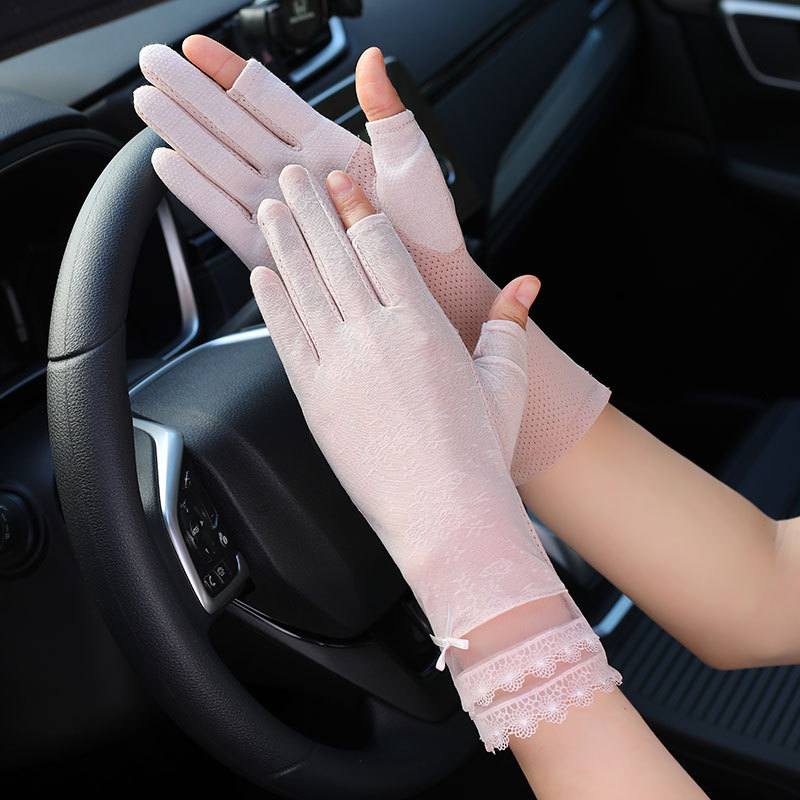 

Women Thin Lace Sunscreen Gloves Mesh Breathable Soft Non-slip Touch Screen Female Gloves Fishing Cycling Exquisite