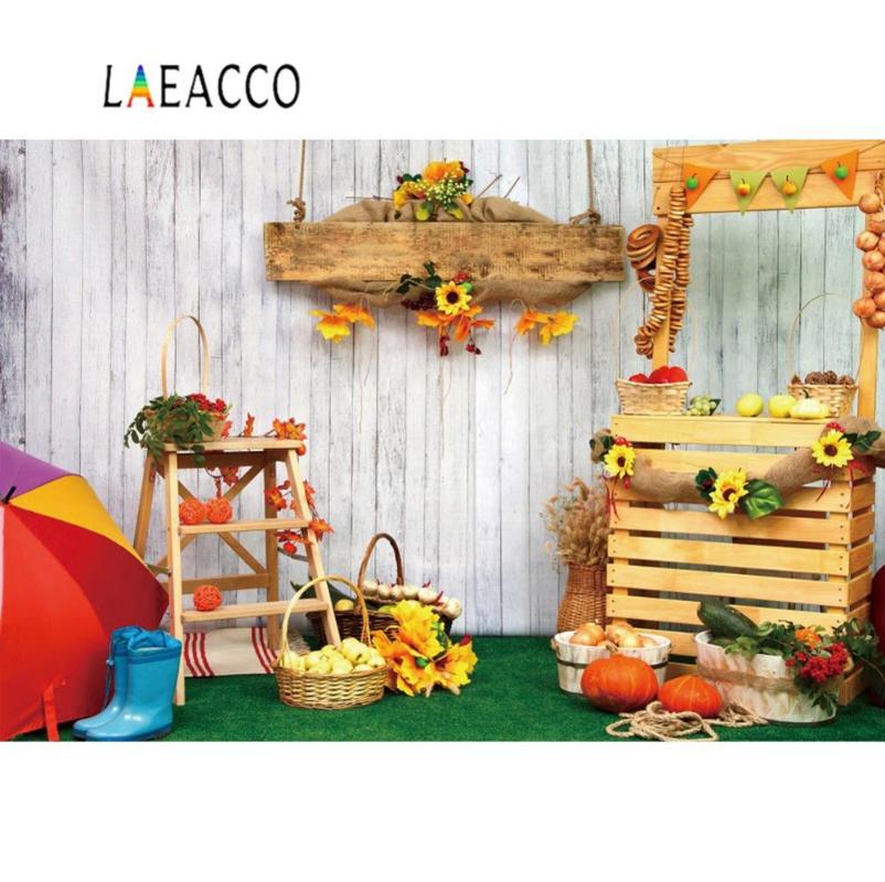 

Laeacco Photo Background Sunflower Autumn Booth Gray Wooden Wall Grass Baby Newborn Rural Photography Backdrop Photo Studio