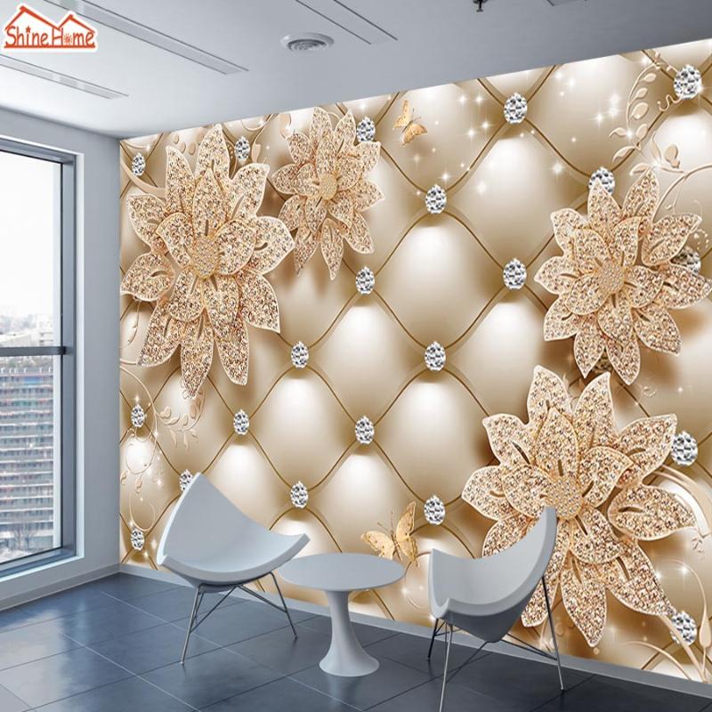 

ShineHome-Floral Soft Roll Diamond Jewelry Wallpaper 3d for Walls Wallpapers 3 d Living Room Hall Wall Paper Mural Roll Home Art, Embossed material