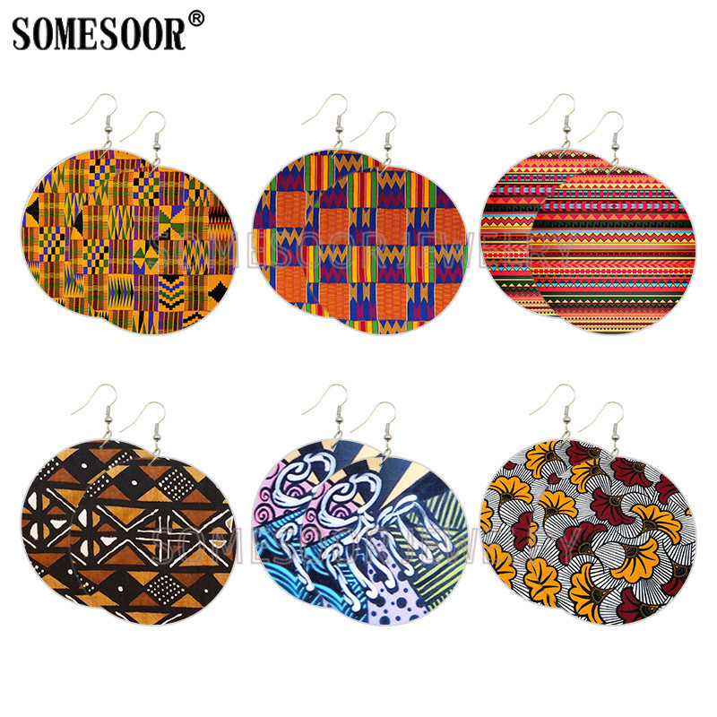

SOMESOOR Afro Fabric Headwrap Design Wooden Drop Earrings African Comb Black Arts Both Sides Printed Wood Dangle For Women Gifts 200922, Silver