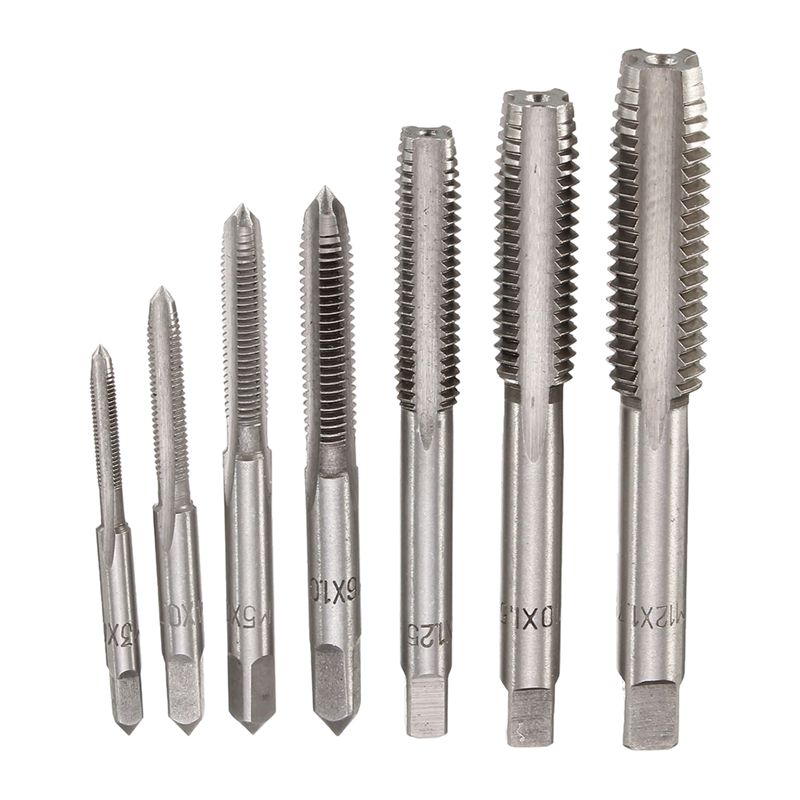 

7Pcs M3 to M12 metal Hand Screw Machine Metric Taper Plug Tap Drill Bit Kit Silver