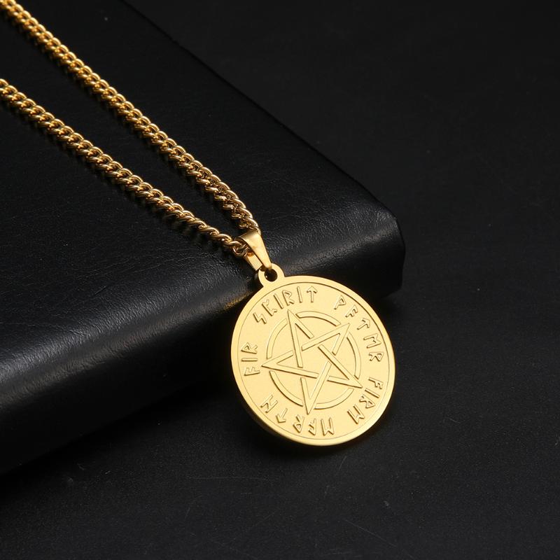 

Dawapara Vintage Pentagram Nordic Ancient Symbols Runes Amulet Necklace Vinking Talisman Pendant Stainless Steel Jewelry