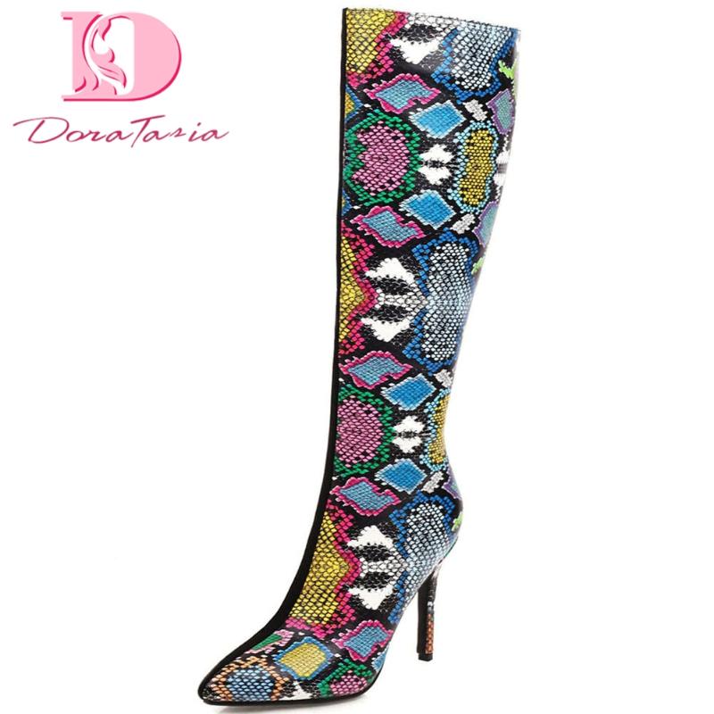 

Doratasia 2020 dropship big size 48 Sexy thin high heels multi snake colors party women shoes knee high boots female, Beige