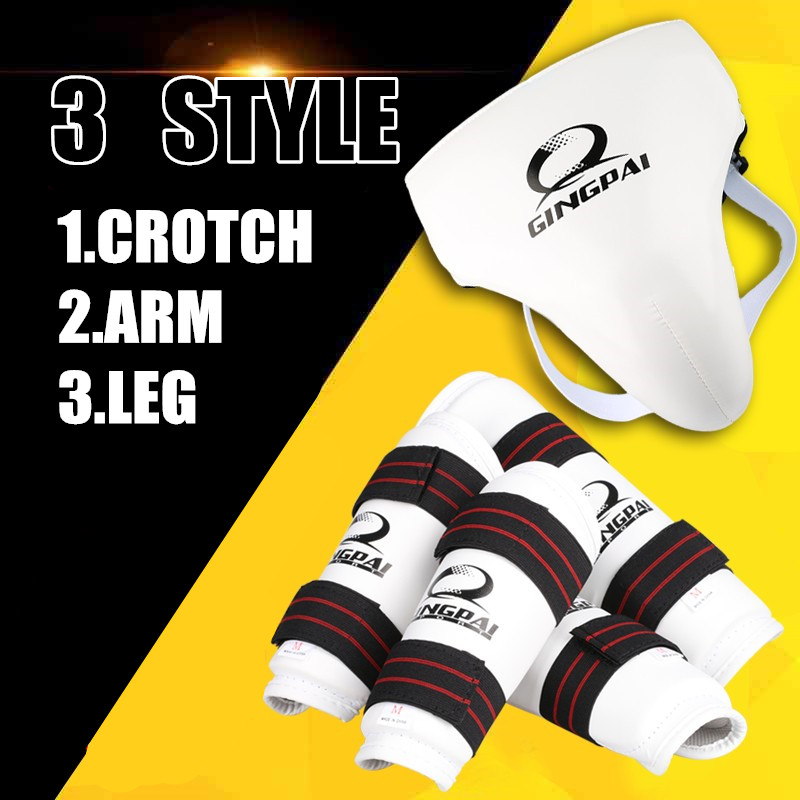 

Adult Kids Taekwondo protective gear three-piece set TKD karate arm leg guard crotch combination protector groin guard full set, Female style