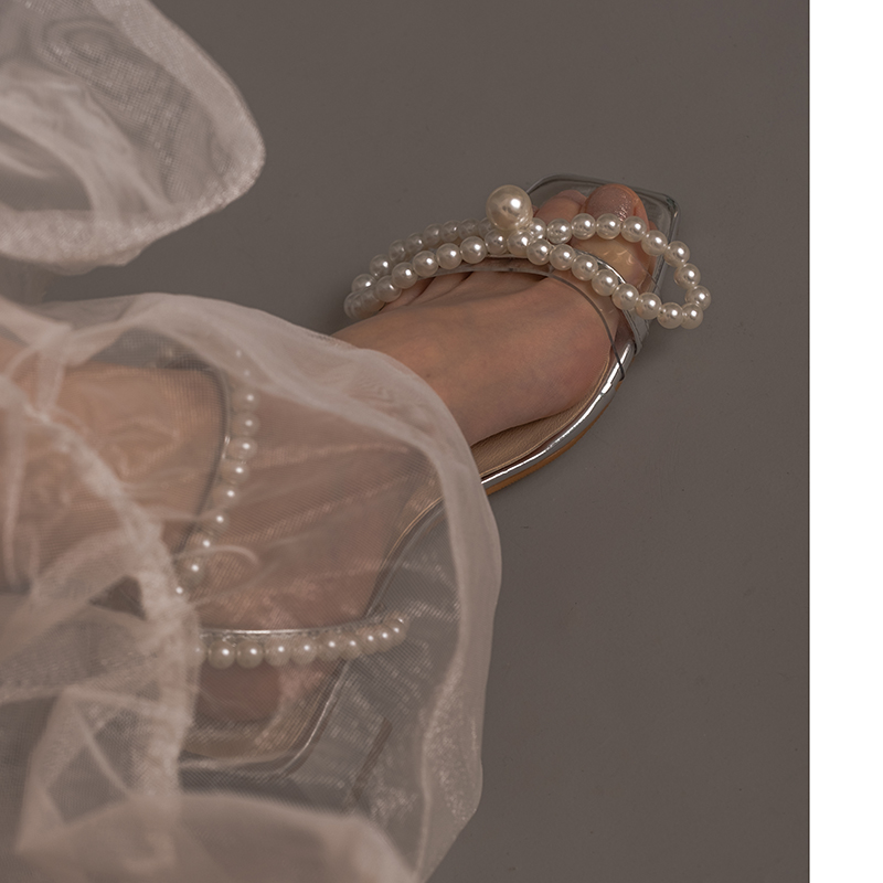 

Fashion Women's Ankle Strap Sandals Med Heels Shoes Peep Toe Pearls Beads Bowknot J39, As pic