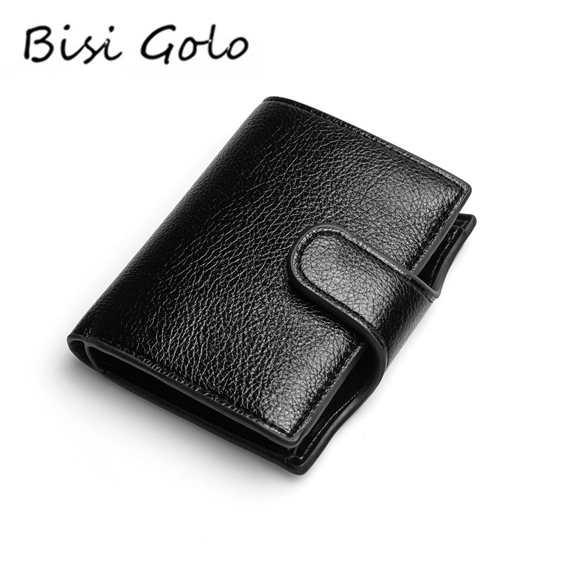 

BISI GORO 2020 PU Leather Men Wallet Women Small Card Holder Smart Slim Ladies Card Case Anti-theft Fashion Solid Money Bag, Ym0008 brown