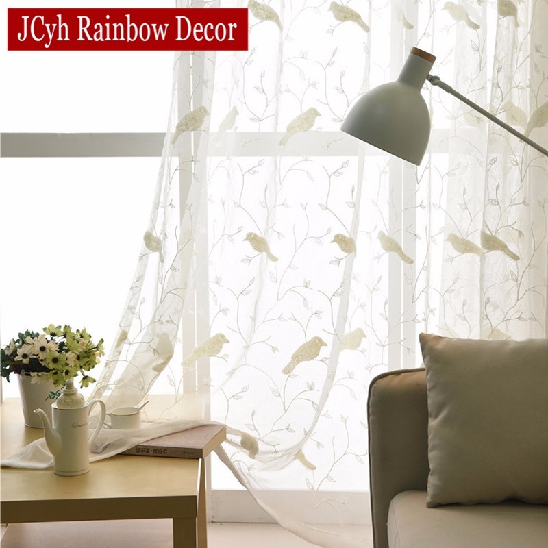 

Pastoral Style Bird Embroidered Curtains For Living Room White Sheer Curtains Tulle For Kitchen Window Fabric Voile