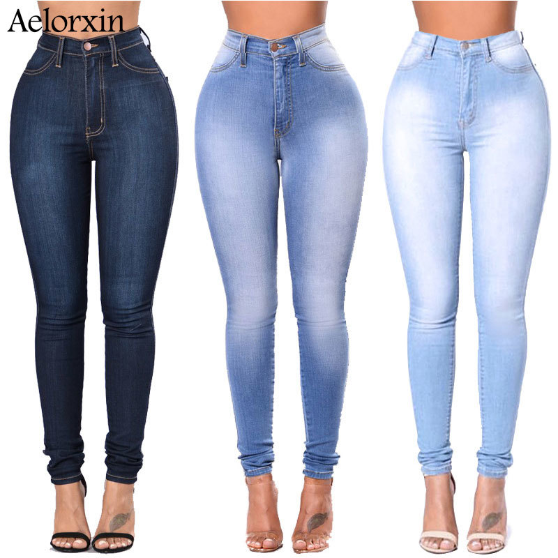 

2020 Slim Jeans for Women Skinny High Waist Jeans Woman Blue Denim Pencil Pants Stretch Waist Women Jeans Pants Calca Feminina CX200815