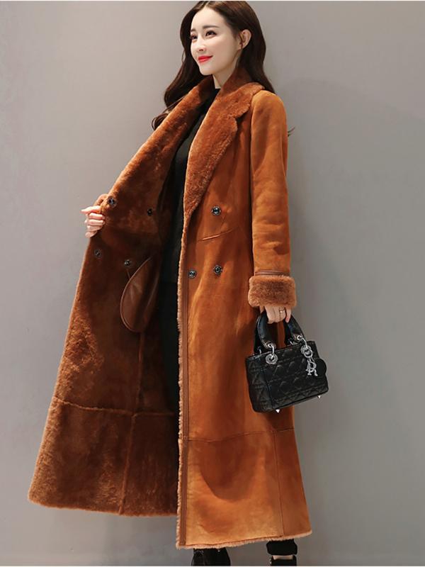 

Hebaoli 2020 new vogue elegant long sleeved comfortable slim thickened warm fur and wool jacket coat for winter western women, Army green