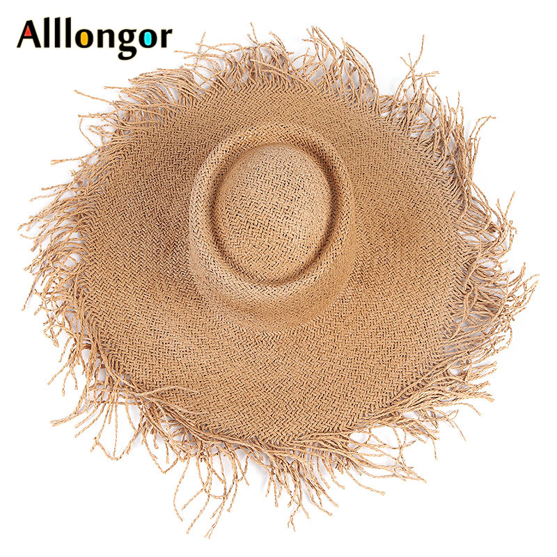 

New 2020 Summer 18cm Wide Brim Straw Hat Women Big Beach Hats Sombrero Mujer floppy Women's Sun Cap Holiday Dropshipping, Khaki