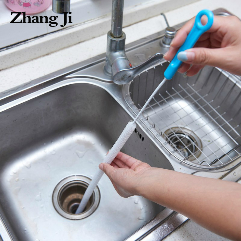 

ZhangJi Sewer Cleaning Brush 71cm Flexible Kitchen Bathroom Sink Pipe Cleaner Hair Removal Tools Steel Dredge sewers PP handle