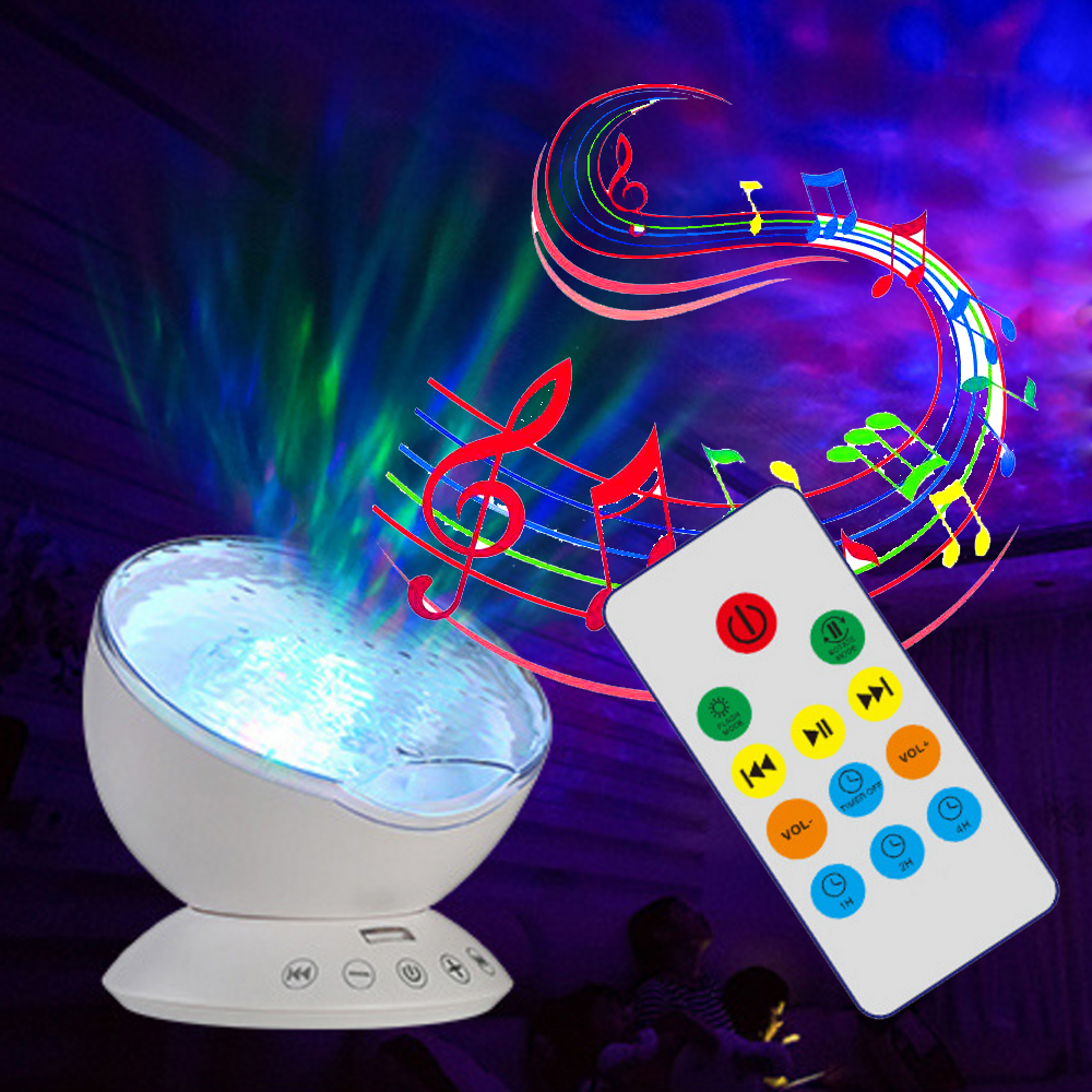 

USB DC5V Ocean Wave Projector LED Night Light with Music Player Remote Control Colorful Cosmos Star Luminaria for Kids Christmas Gift