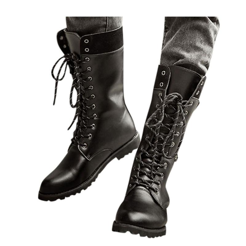 

Motorcycle boots men's anti-level bottom low heel tie western bottom snow boots men's high motorcycle, Black